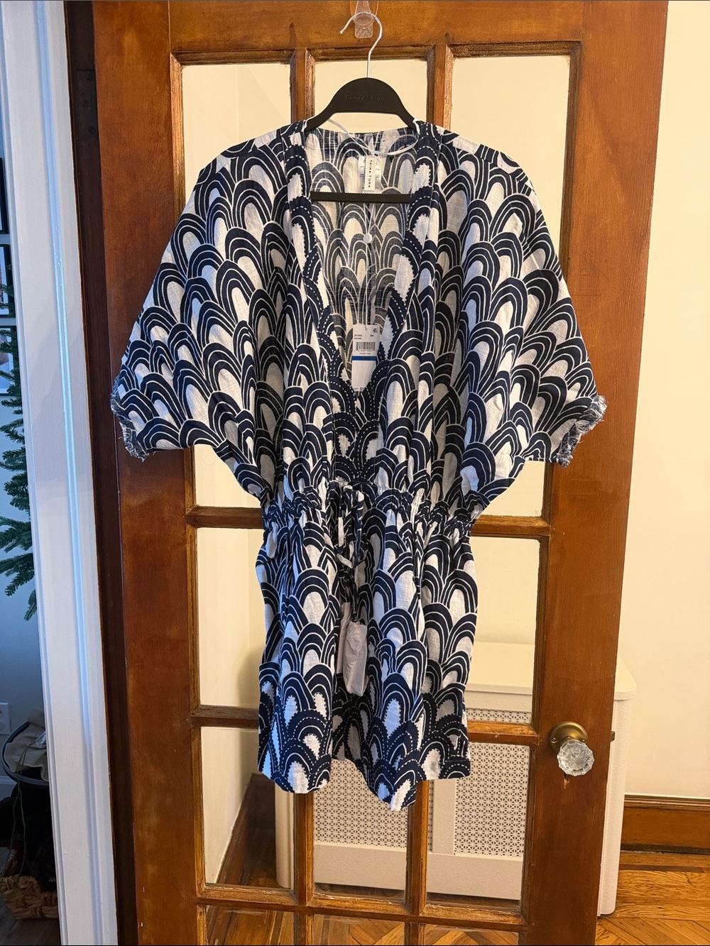 Trina Turk Navy and White Printed Tie-Waist Tunic/Coverup